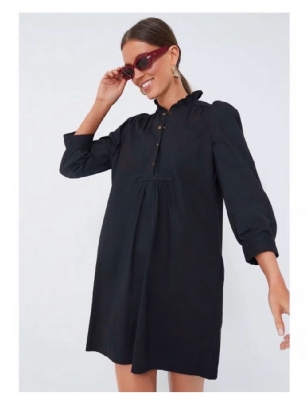 Pomander Place Black Ruffle-Neck Mini Dress